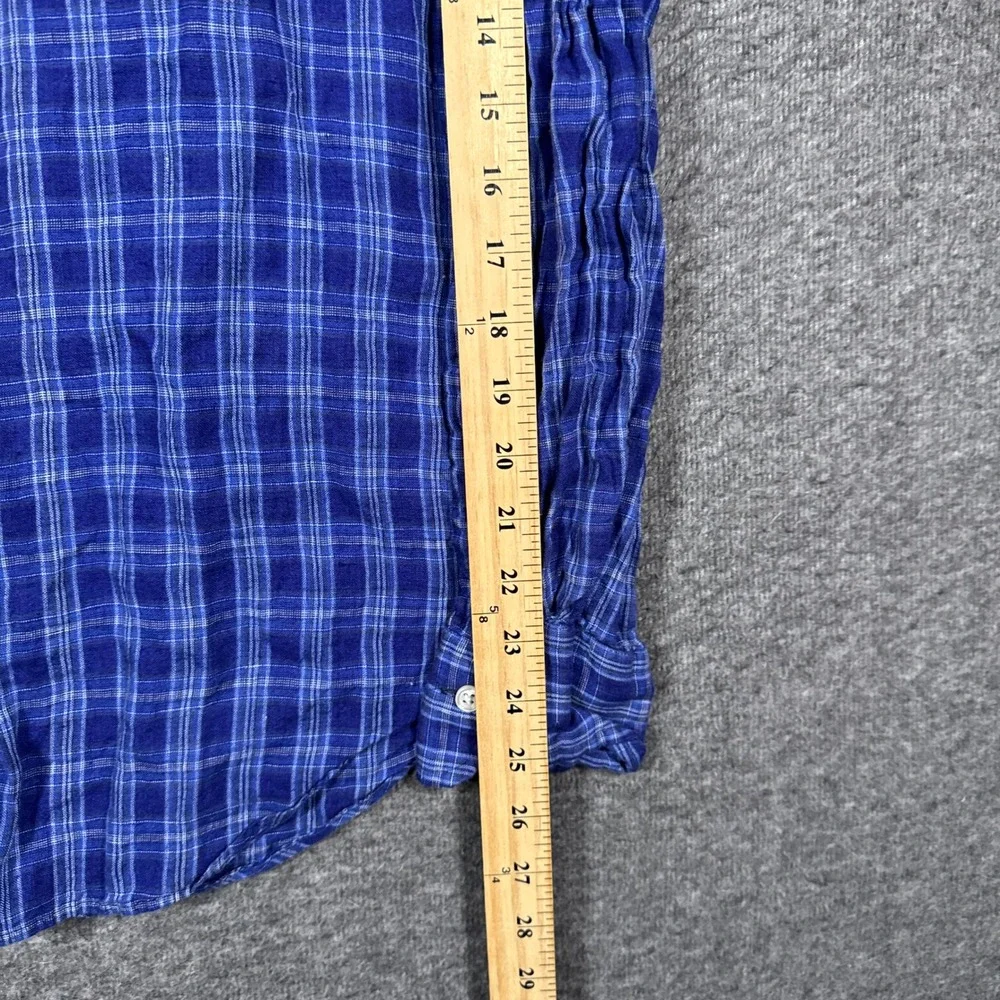 Polo Ralph Lauren Shirt Mens XL Blue Plaid Ocean Wash 100% Linen Long Sleeve